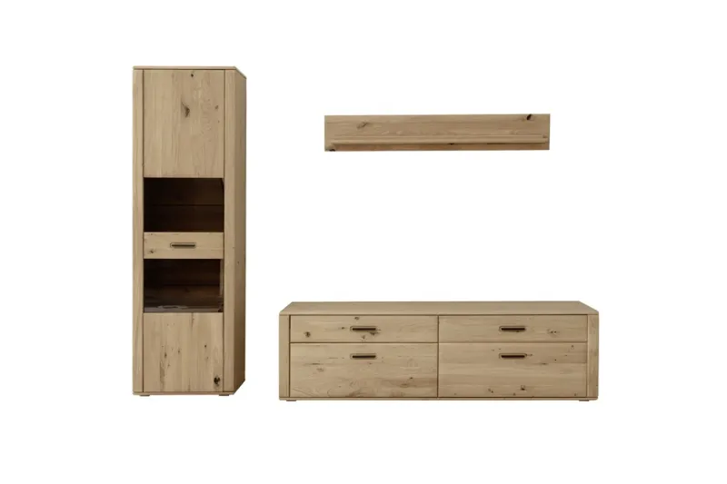 Wohnkombination Alento | Asteiche / Balkeneiche | 3-teilig | Beleuchtung Vitrine