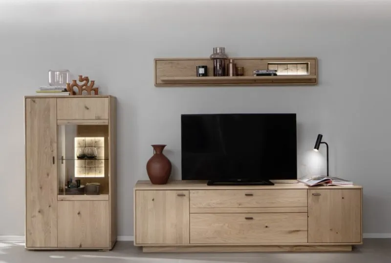 Wohnkombination Freeport 1 | Ast-/ Balkeneiche | 3-teilig | mit 165 cm Beleuchtung