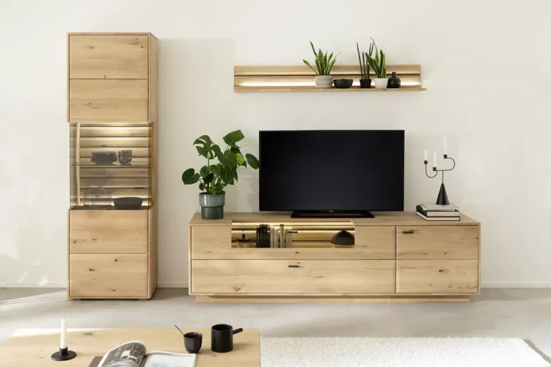 Wohnkombination Girona | Ast / Balkeneiche | 3-teilig | mit Beleuchtung für TV-Board