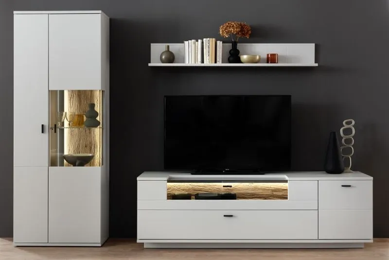 Wohnkombination Lissabon 2 | Modern White | 3-teilig | Beleuchtung Komplettset