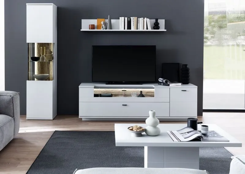 Wohnkombination Lissabon | Modern White | 3-teilig | optional LED Beleuchtung