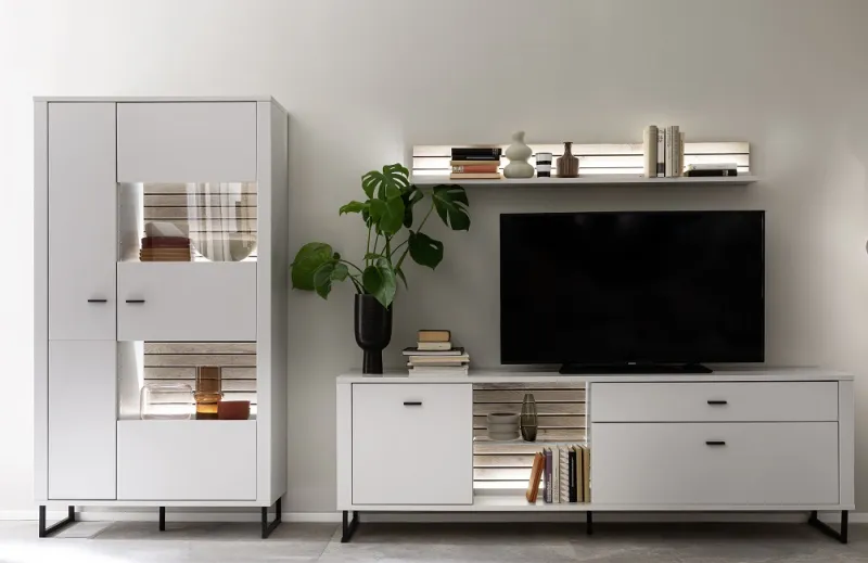 Wohnkombination Louisiana | Modern White | 3-teilig | Beleuchtung Komplettset