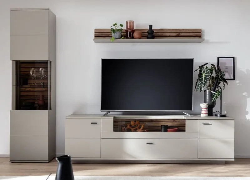 Wohnkombination Lüttich | Basalt / Wotan Eiche | 3-teilig | TV-Board & Wandboard mit Bandbeleuchtung