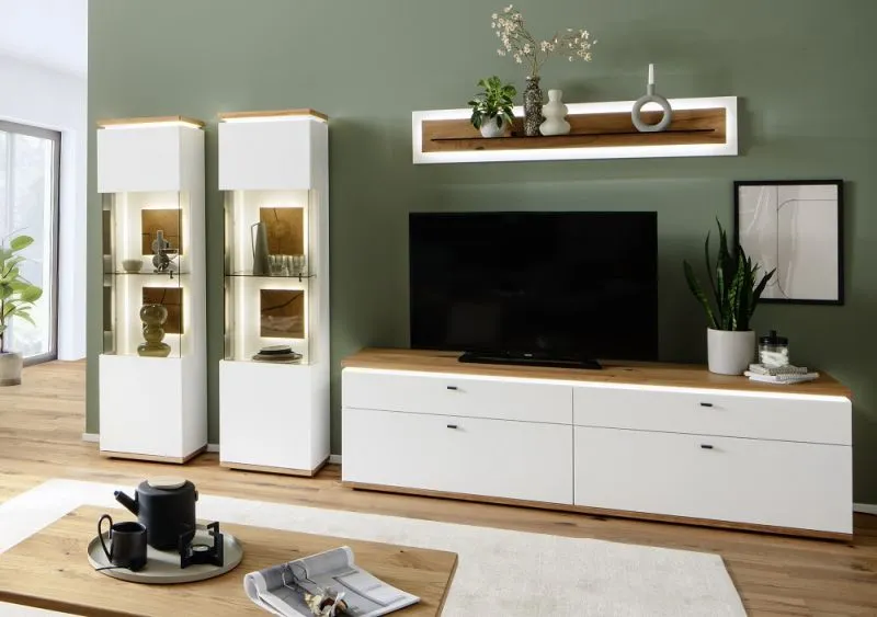 Wohnkombination Matadi | Soft white / Ast-Balkeneiche | 4-teilig