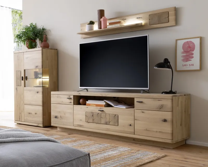 Wohnkombination Palma 3 | Asteiche / Balkeneiche | 3-teilig | Beleuchtung Komplettset