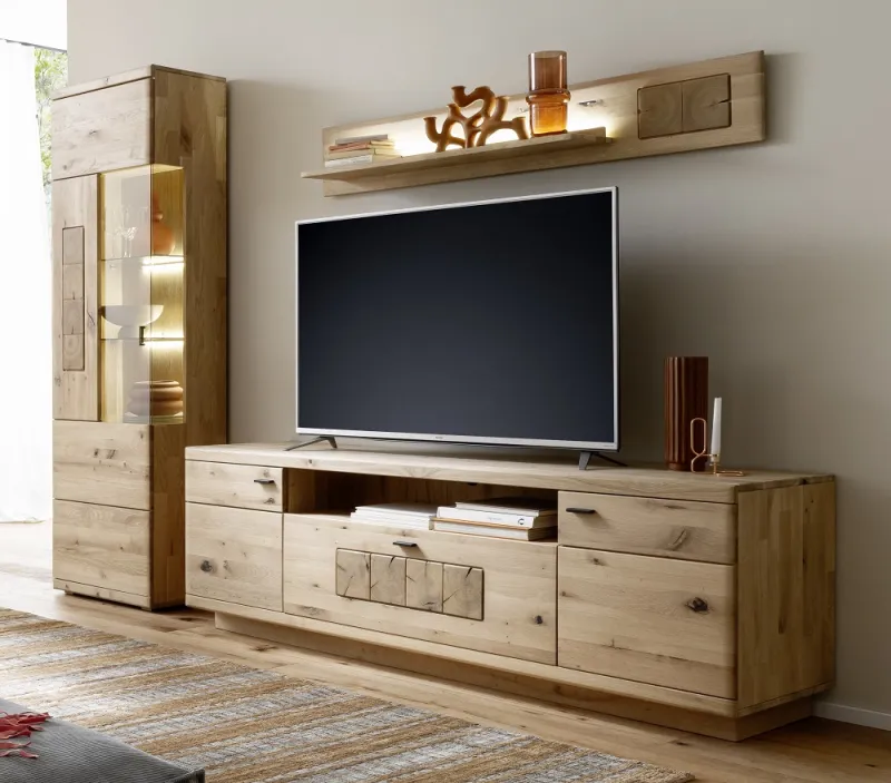 Wohnkombination Palma | Asteiche / Balkeneiche | 3-teilig | Beleuchtung Komplettset
