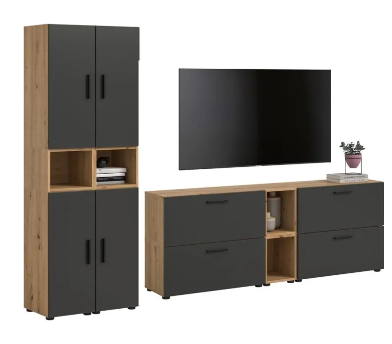 Wohnkombination The One 1 | 12-teilig | Artisan Oak / Basalt grau ohne