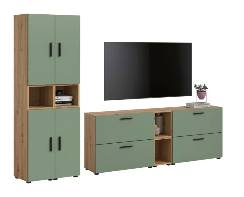 Wohnkombination The One 1 | 12-teilig | Artisan Oak / Smoke Green ohne