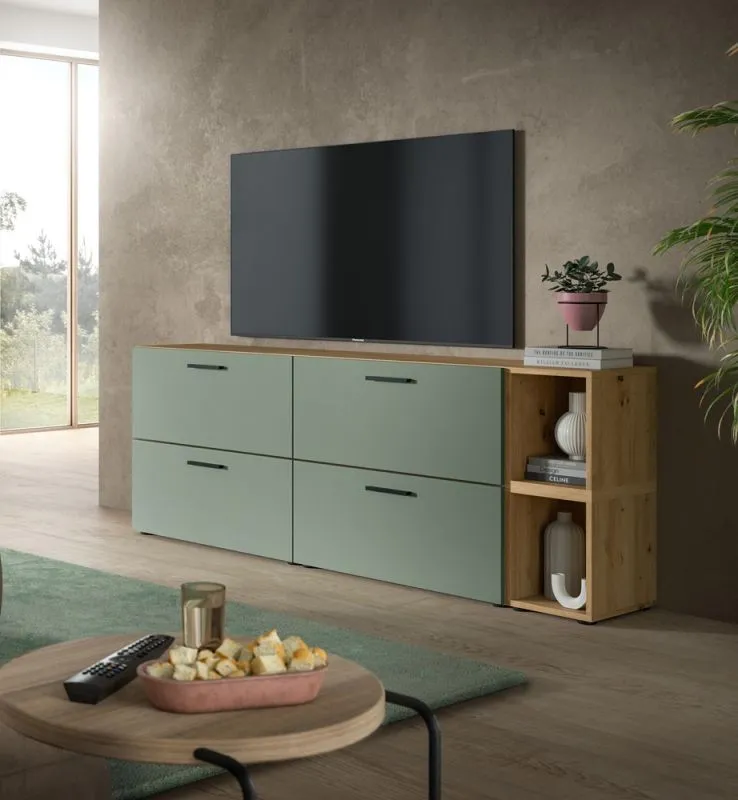 Wohnkombination The One 3 | 6-teilig | Artisan Oak / Smoke Green LED 1