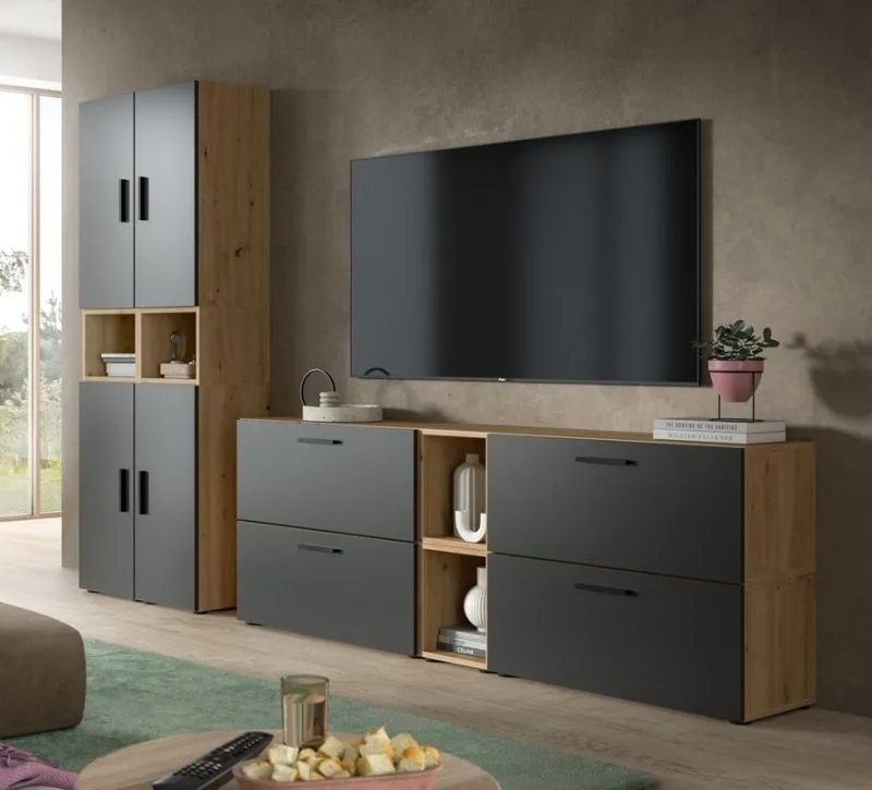 Wohnkombination The One 4b | 6-teilig | Artisan Oak / Basalt grau