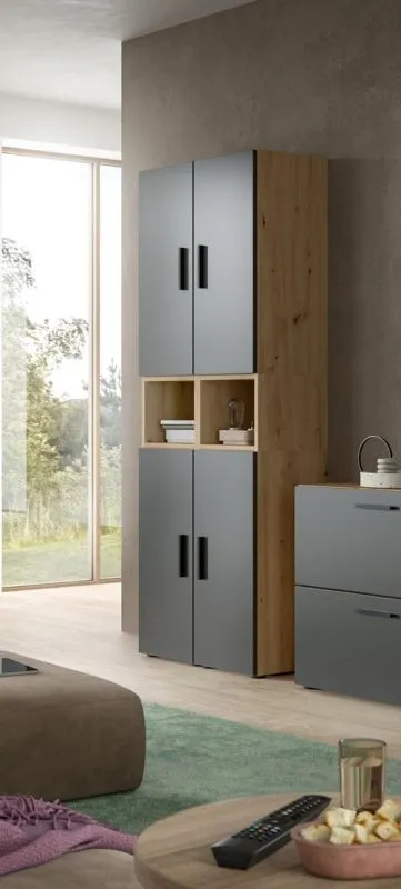 Wohnkombination The One 4b | 6-teilig | Artisan Oak / Basalt grau mit 2er Set Unterbauspot