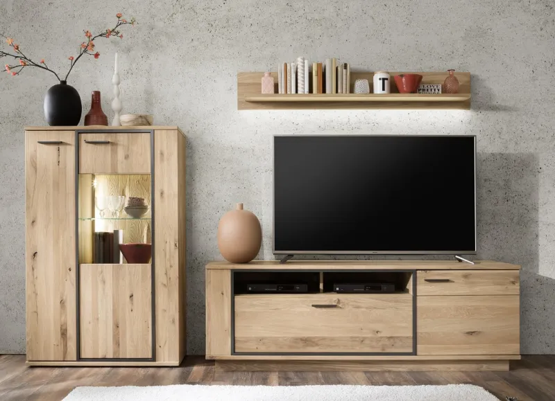 Wohnwand Anbauwand 4 Campinas | Eiche Bianco massiv | 3-teilig