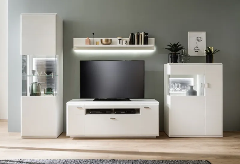 Wohnwand Anbauwand Amora 2 | weiß matt | 4-teilig | LED Beleuchtung