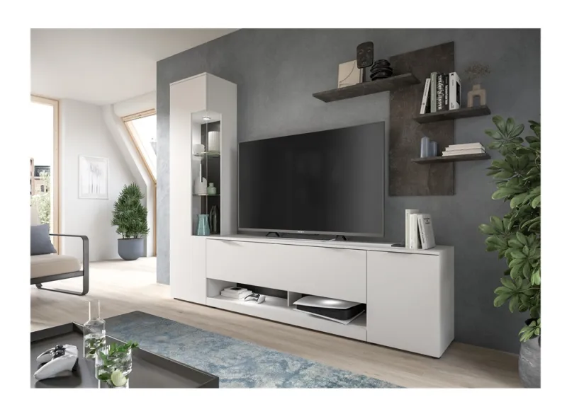 Wohnwand Anbauwand Ben | 3-teilig | weiß / Beton | ohne LED Beleuchtung