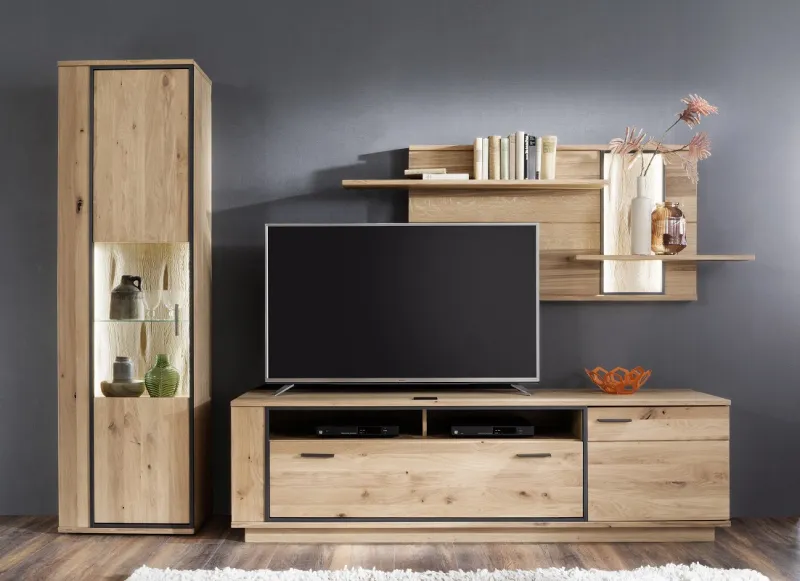 Wohnwand Anbauwand Campinas | Eiche Bianco massiv | 3-teilig