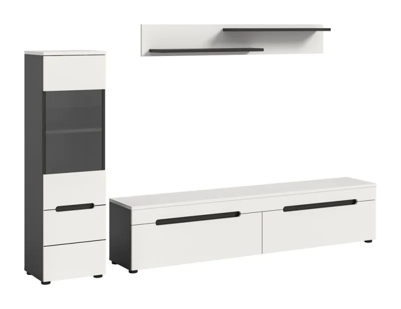 Wohnwand Anbauwand Canu | 2-teilig | weiß / Basalt Grau mit Beleuchtung