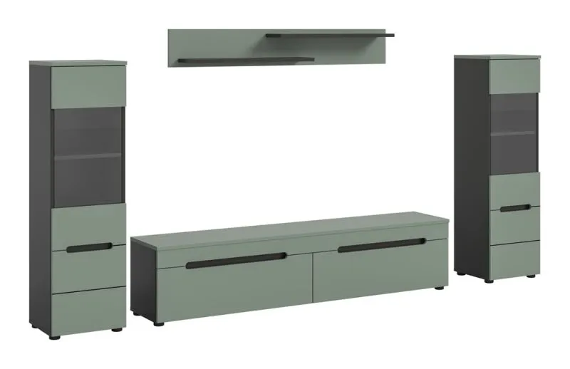 Wohnwand Anbauwand Canu | 3-teilig | Smoke Green / Basalt Grau | ohne