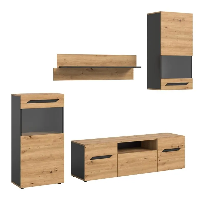 Wohnwand Anbauwand Caserta | 4-teilig | Artisan Eiche / Basalt grau | ohne Beleuchtung