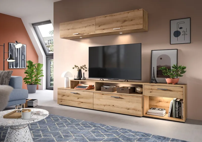 Wohnwand Anbauwand Race | 2-teilig | Evoke Oak | ohne Beleuchtung