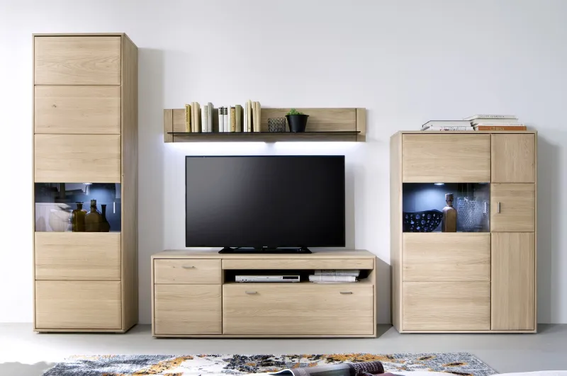 Wohnwand Anbauwand Tarragona | Eiche Bianco | 4-teilig