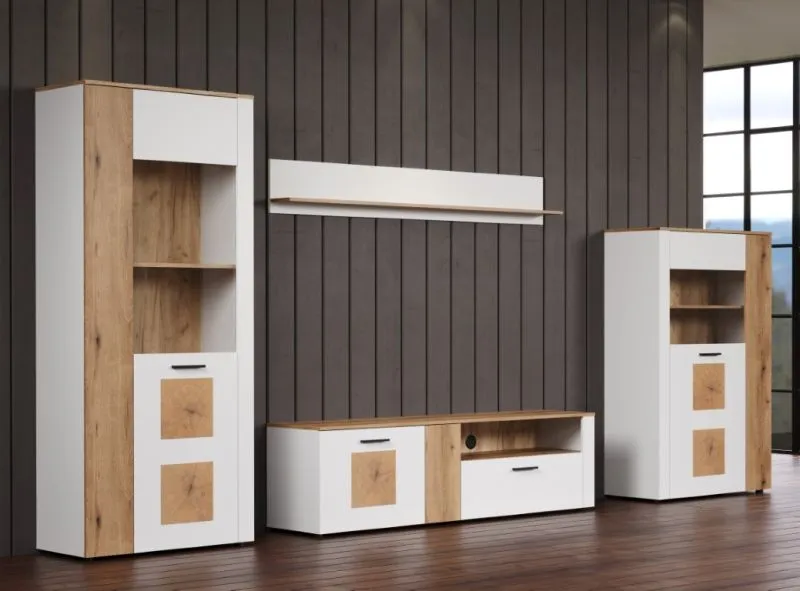 Wohnwand Anbauwand Vitoria | weiß / Coast Evoke Oak | 4-teilig