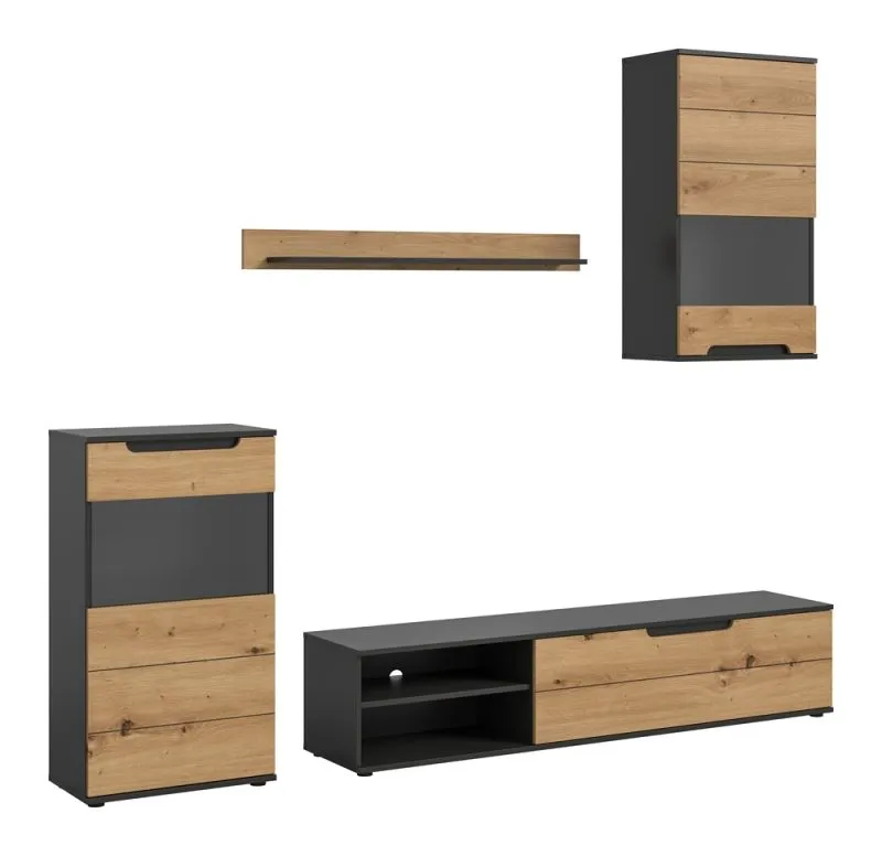 Wohnwand Cajak | Artisan / Basalt grau | 4-teilig