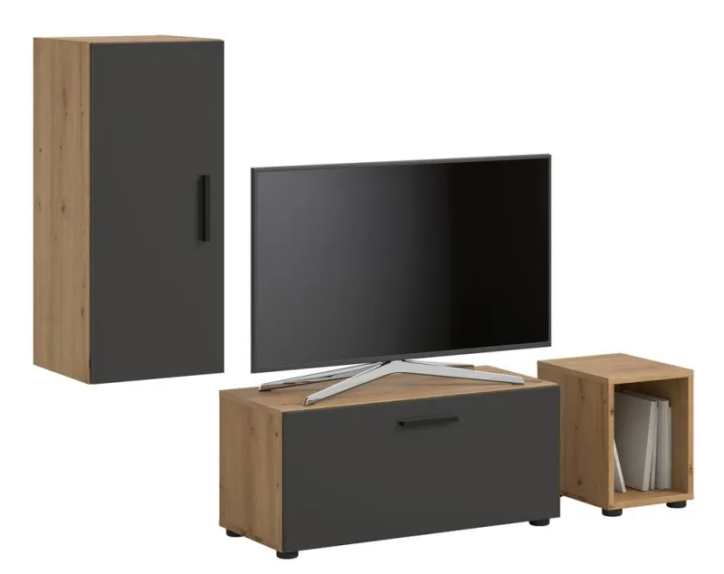 Wohnwand The One | 3-teilig | Artisan Oak / Basalt grau ohne