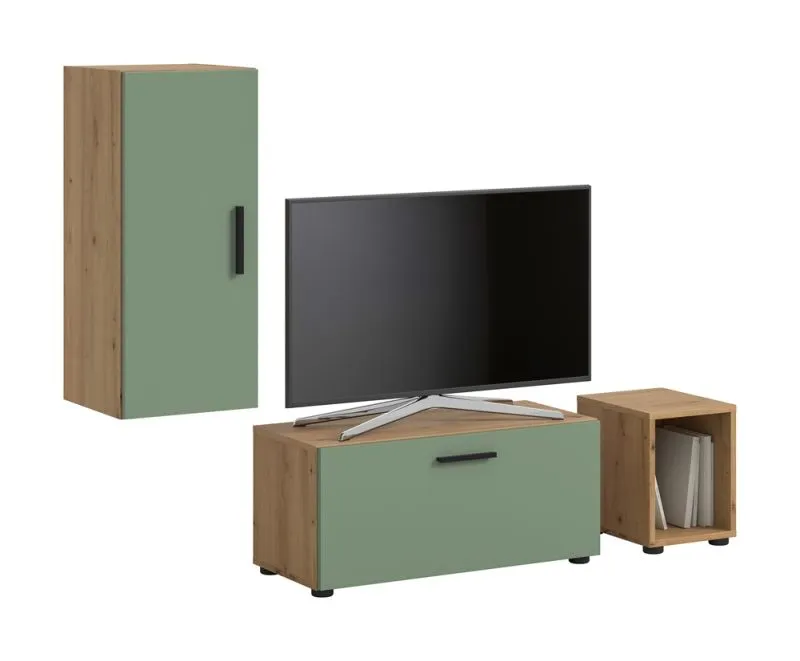 Wohnwand The One | 3-teilig | Artisan Oak / Smoke Green ohne