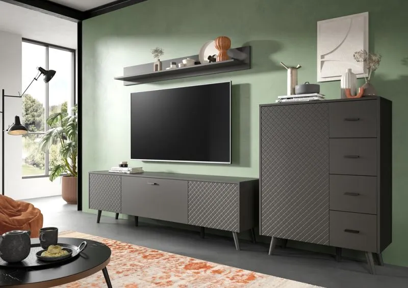 Wohnwand Wohnkombination Linea 2 | 3-teilig | grau