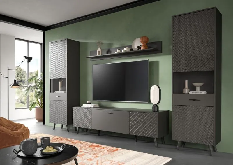 Wohnwand Wohnkombination Linea | 4-teilig | grau