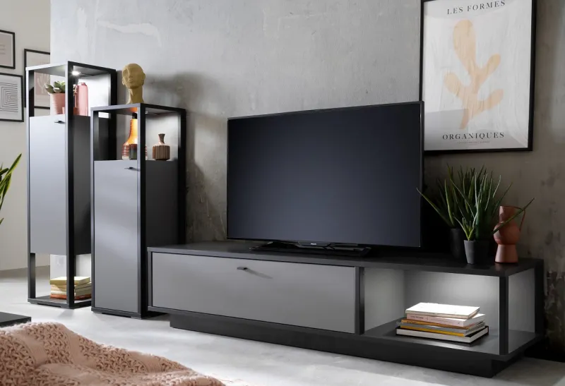 Wohnwand Wohnkombination Luxor 1 | Royal grey / anthrazit | 3-teilig
