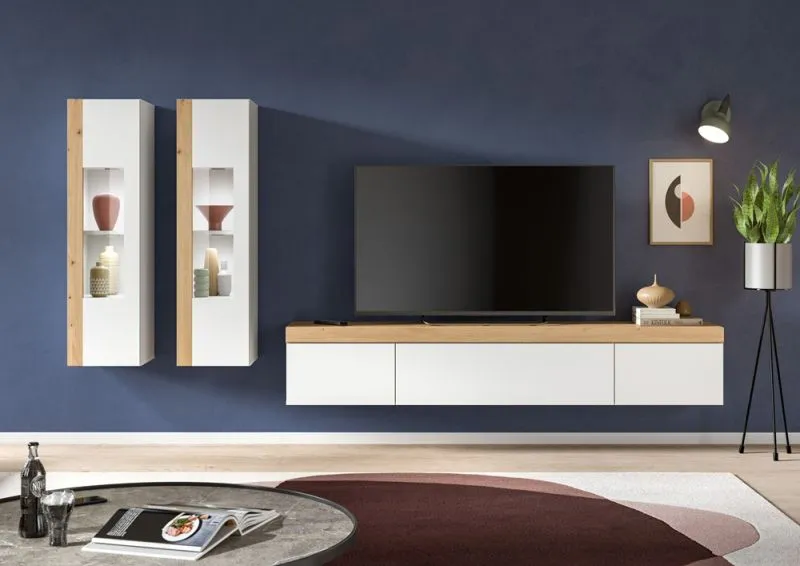 Wohnwand Wohnkombination Ruda | 3-teilig | weiß / Artisan Eiche