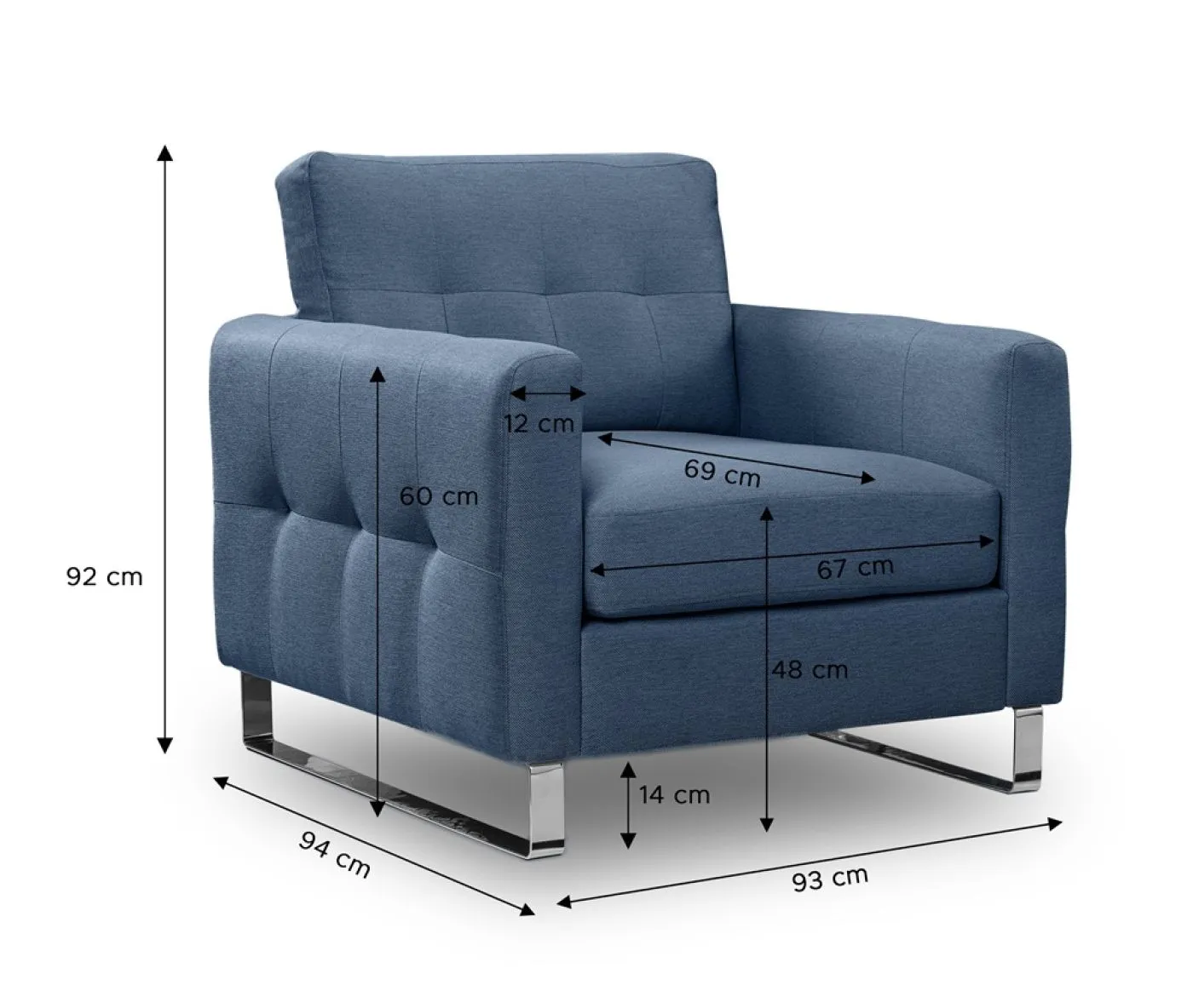 1,5-Sitzer Polstersofa Hera | 93cm | Flachgewebe | dunkelblau