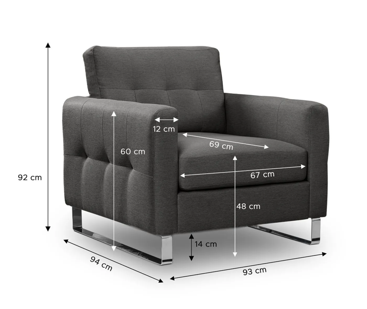 1,5-Sitzer Polstersofa Hera | 93cm | Flachgewebe | grau