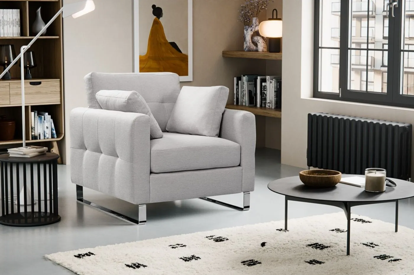 1,5-Sitzer Polstersofa Hera | 93cm | Flachgewebe | hellgrau