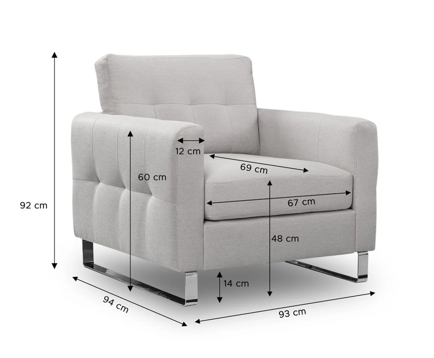 1,5-Sitzer Polstersofa Hera | 93cm | Flachgewebe | hellgrau