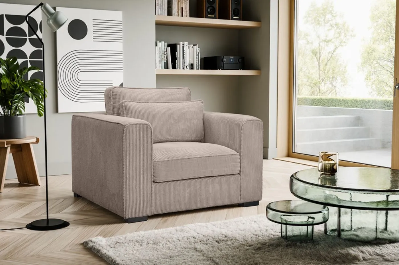 1-Sitzer Polstersofa Almera | 120cm | Cordstoff | beige-braun