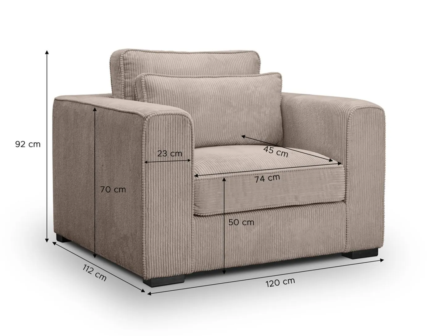 1-Sitzer Polstersofa Almera | 120cm | Cordstoff | beige-braun