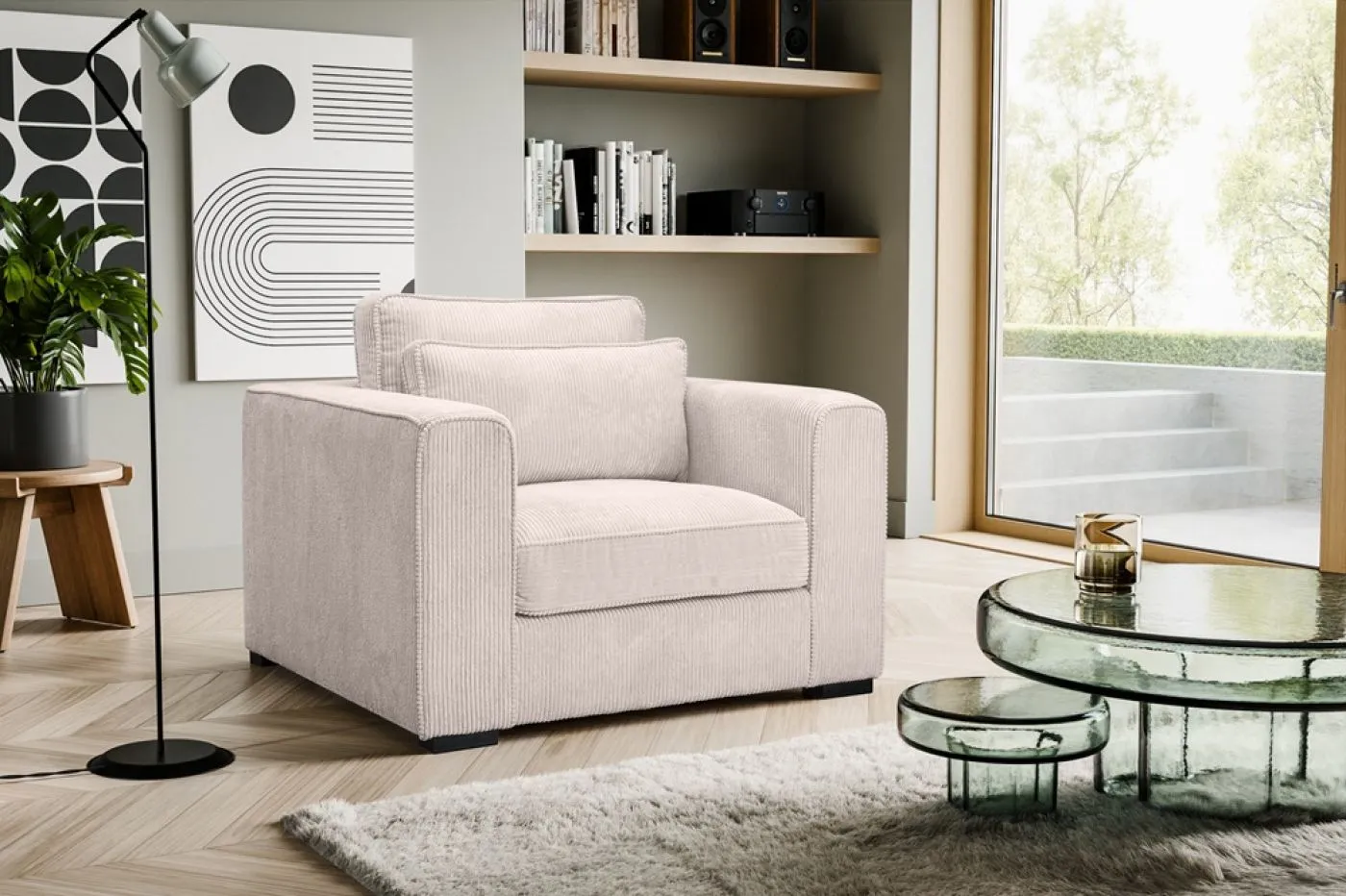 1-Sitzer Polstersofa Almera | 120cm | Cordstoff | grau-beige