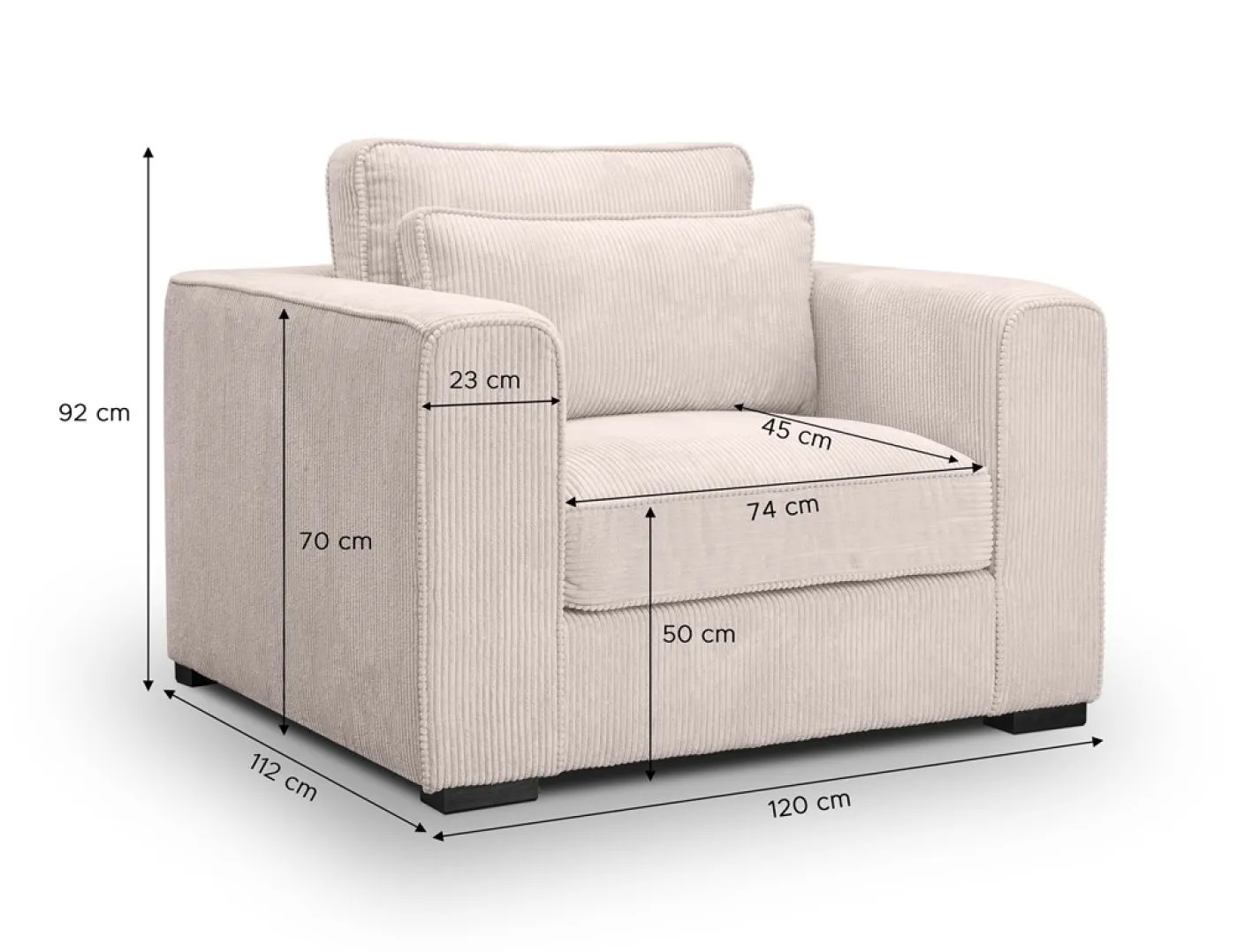 1-Sitzer Polstersofa Almera | 120cm | Cordstoff | grau-beige