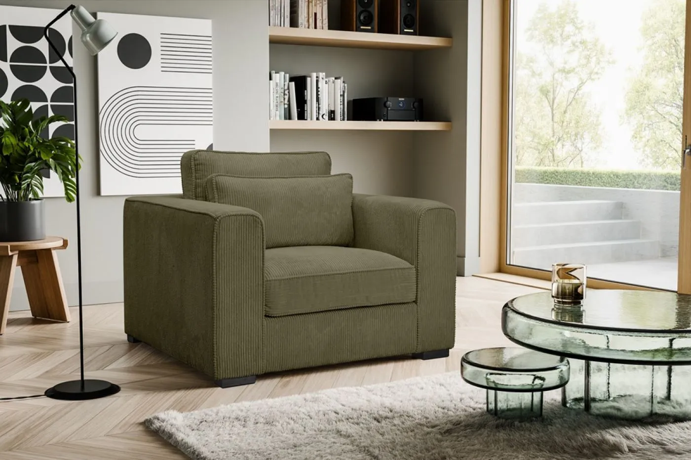 1-Sitzer Polstersofa Almera | 120cm | Cordstoff | khaki