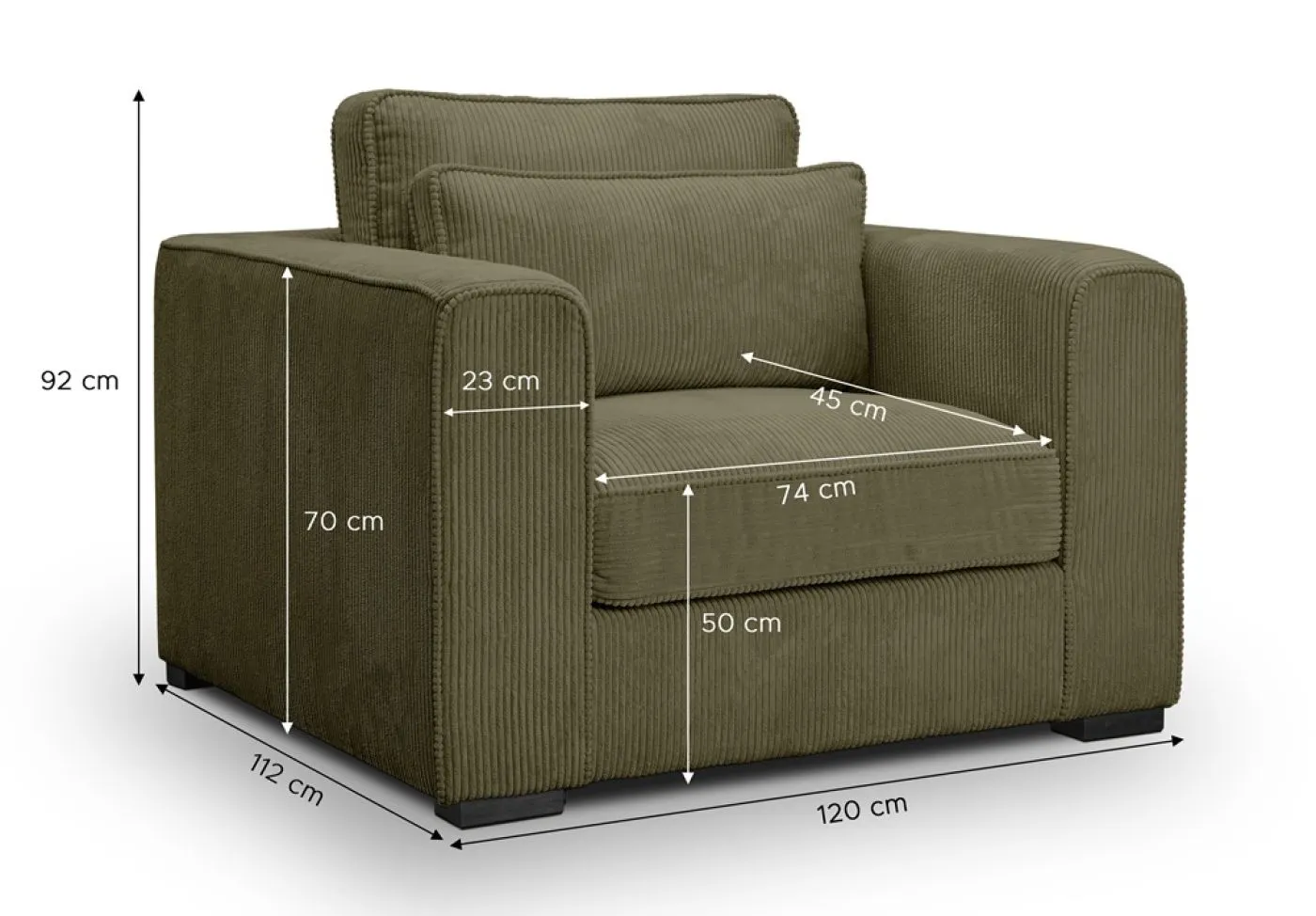 1-Sitzer Polstersofa Almera | 120cm | Cordstoff | khaki