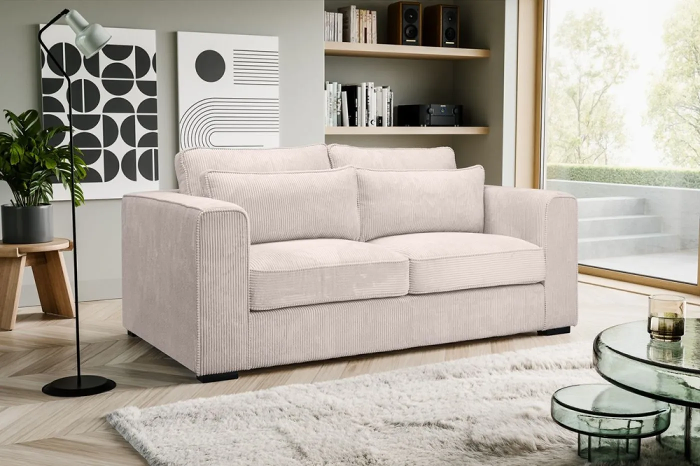 2,5-Sitzer Polstersofa Almera | 200cm | Cordstoff | grau-beige