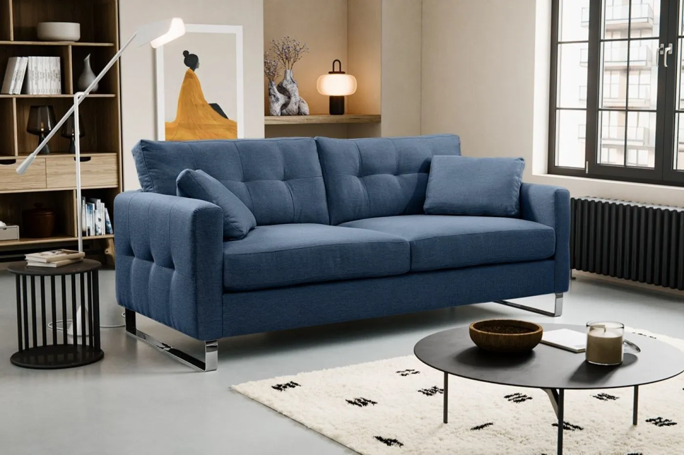 2,5-Sitzer Polstersofa Hera | 203cm | Flachgewebe | dunkelblau