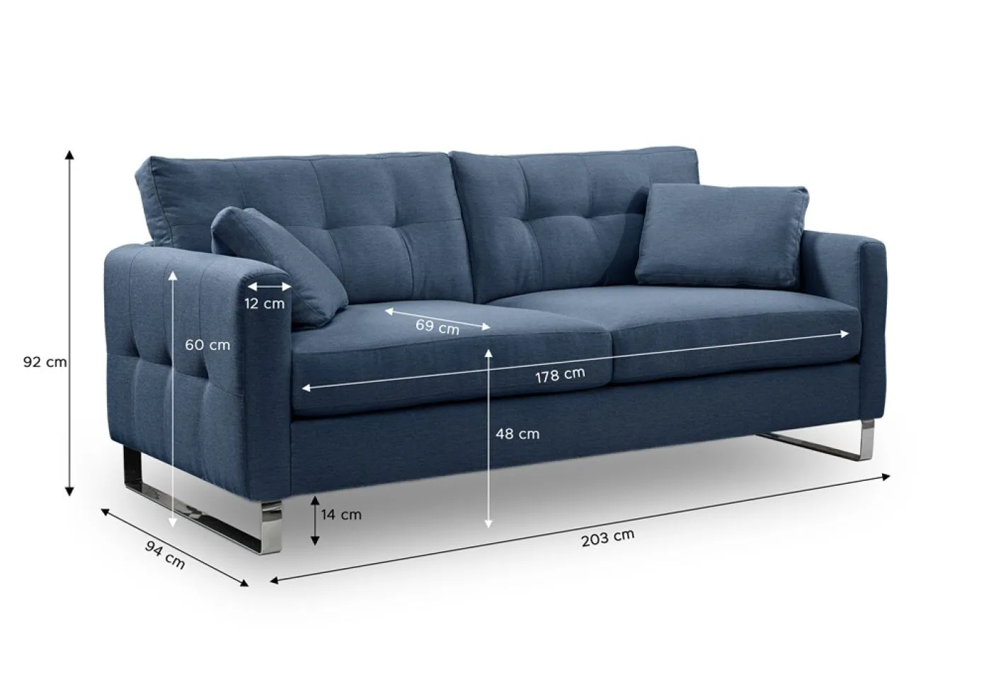 2,5-Sitzer Polstersofa Hera | 203cm | Flachgewebe | dunkelblau