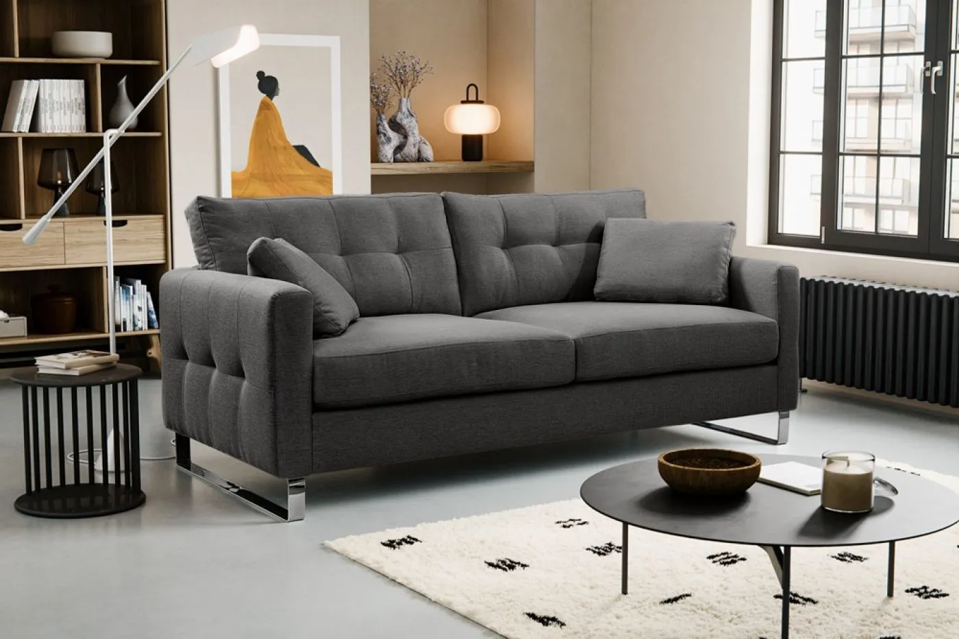 2,5-Sitzer Polstersofa Hera | 203cm | Flachgewebe | grau
