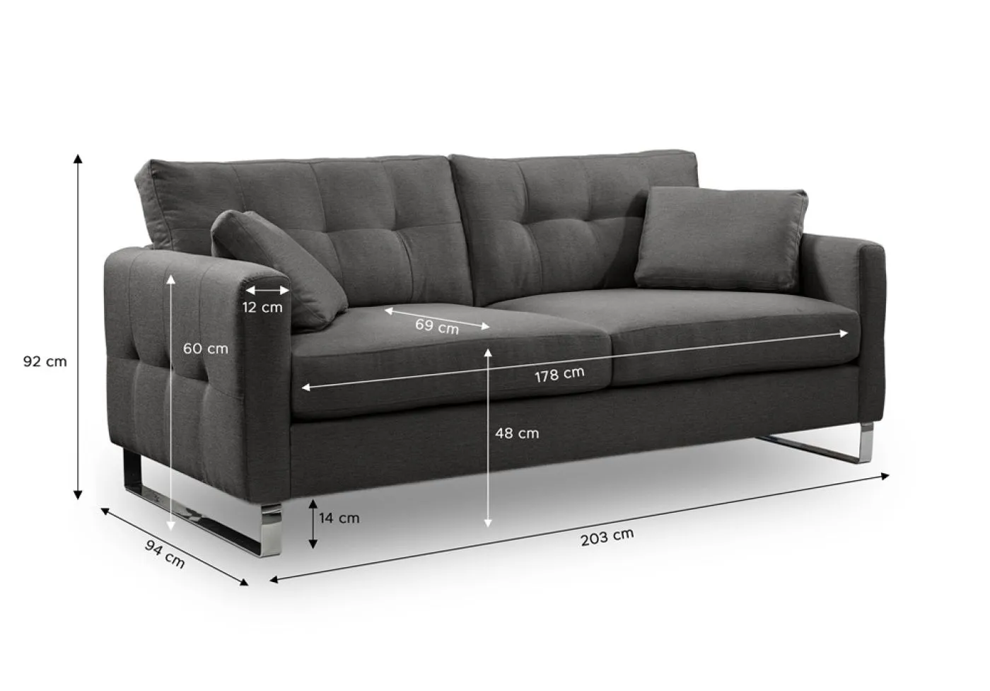 2,5-Sitzer Polstersofa Hera | 203cm | Flachgewebe | grau