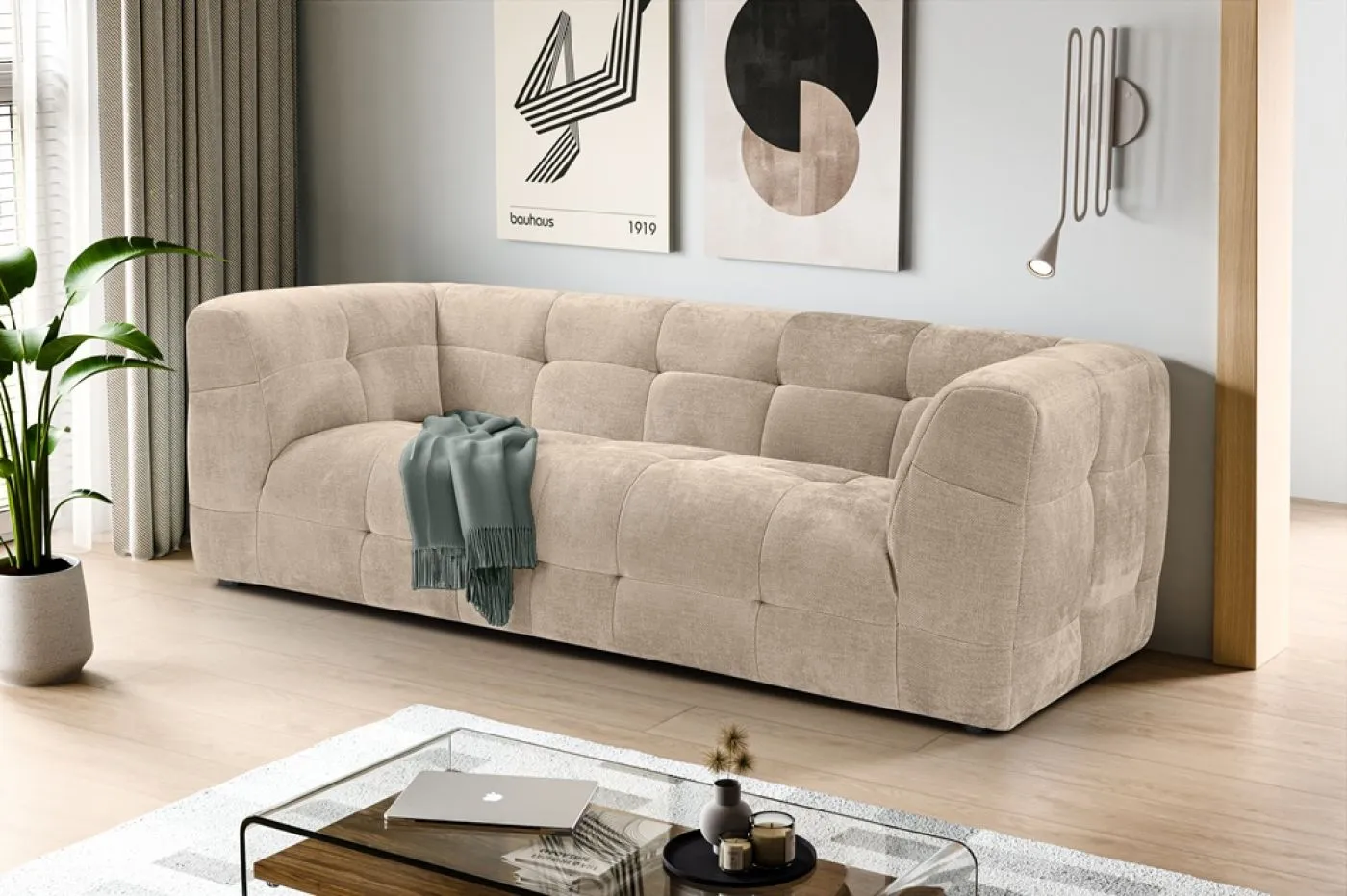 2,5-Sitzer Polstersofa Tenso | 217cm | Strukturstoff | beige