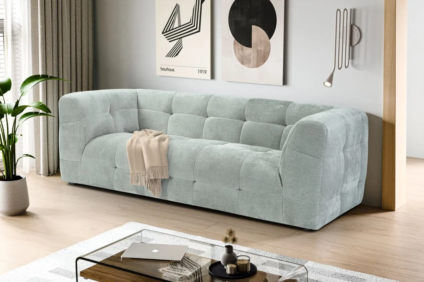 2,5-Sitzer Polstersofa Tenso | 217cm | Strukturstoff | mintblau