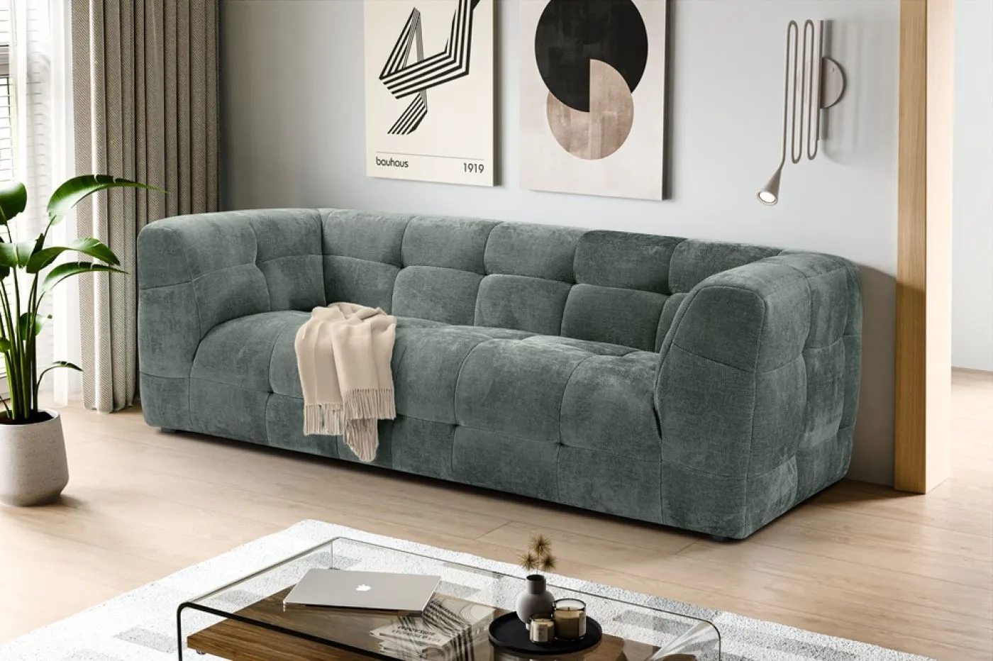2,5-Sitzer Polstersofa Tenso | 217cm | Strukturstoff | petrol